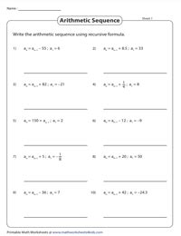 Recursive Sequence Worksheets