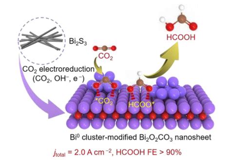 纳米人 Angew：用于高效电催化还原co2为甲酸的bi团簇和bi2o2co3片的纳米复合材料