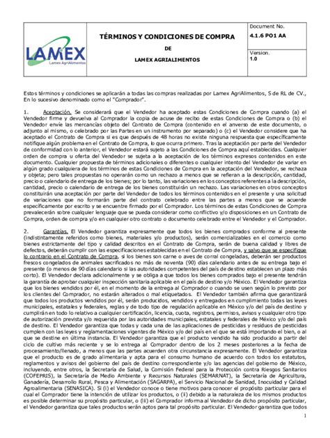 Fillable Online Trminos Y Condiciones De Compra Lamex Food Group Fax