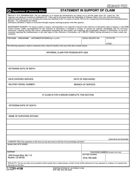 Va Form 21 4138 Printable