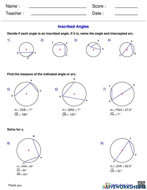 Inscribed Angles Worksheet Answers With Work