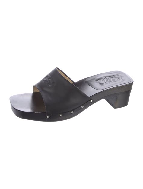 Salvatore Ferragamo Leather Lasercut Accents Slides Black Sandals