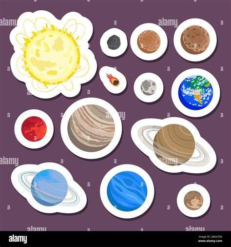 Solar System Planet Stickers On The Dark Background Vector