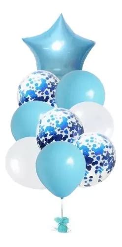 Set De Globos Estrella Metalizada Confetti Perlados