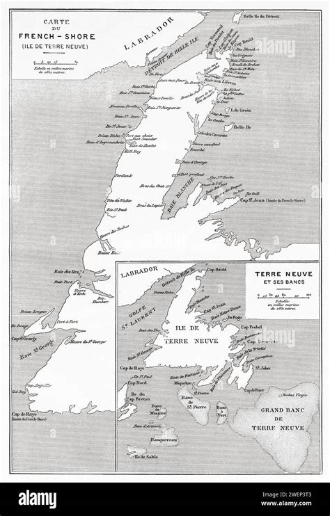 Ancienne carte de l île côtière française de Terre Neuve et Labrador