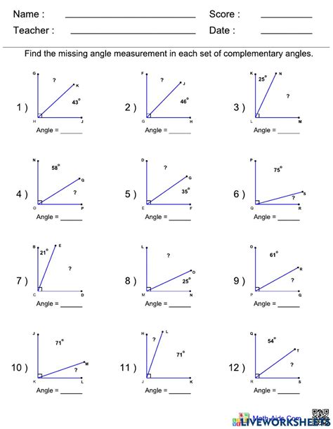 Complementary Angles And Supplementary Angles Worksheet Answer Key ...