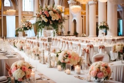 Una Mesa Puesta Para Una Boda Con Flores Y Velas Foto Premium