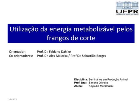 Utilização de energia metabolizável pelos frangos de corte PPT