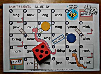 Glued Sounds Ng Nk Game Snakes And Ladders By Busy Bee Studio Tpt