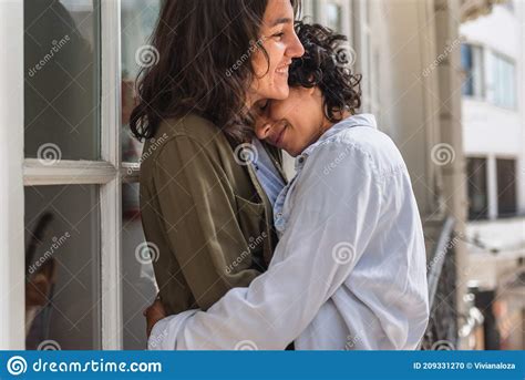 Affectionate Lesbian Couple Portrait Stock Photo Image Of Caucasian Enjoying