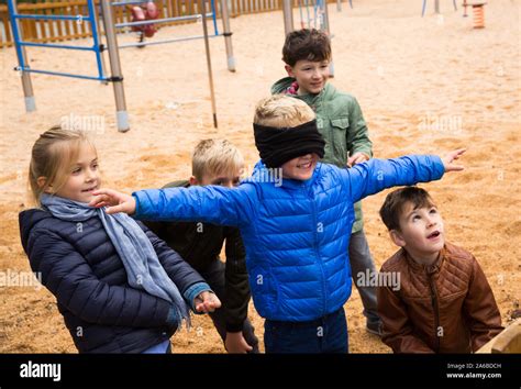 Children Play In The Blind Mans Buff Stock Photo Alamy