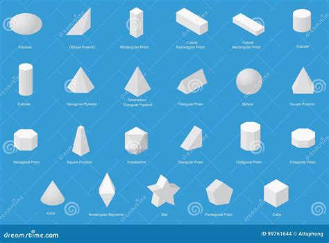 Set Of Basic Geometric Shapes Geometric Solids Vector Isolated On A