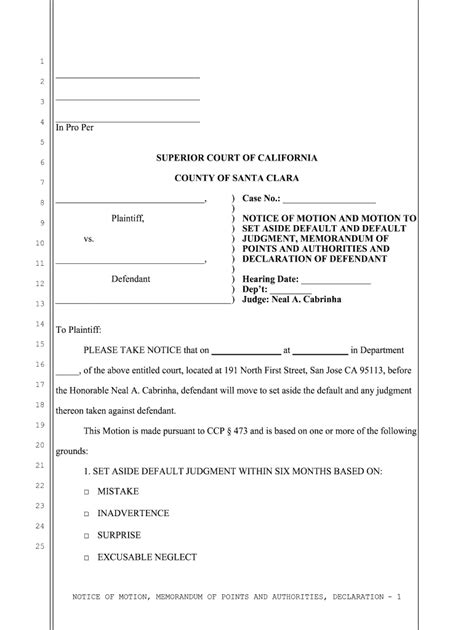 Ca Notice Of Motion To Set Aside Default Judgment Complete Legal