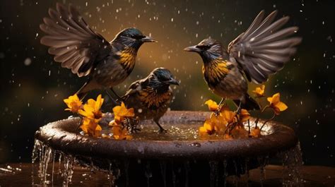 Premium AI Image | Birds drinking from a water fountain