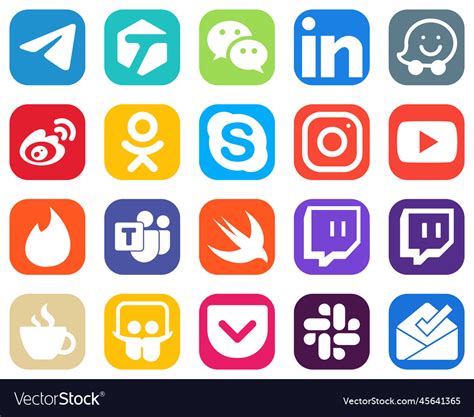 20 Stylish Social Media Icons Such As Meta Chat Vector Image