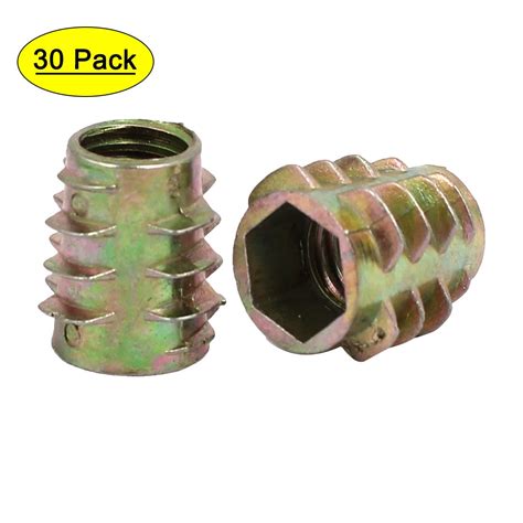 M8x15mm Hex Socket Threaded Insert Nuts Bronze Tone 30pcs For Wood