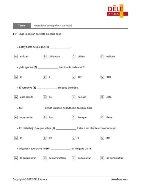 Ejercicio de gramática en español de nivel B2 Gramática en español