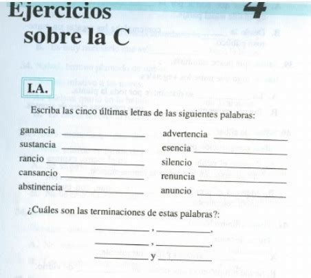 Escriba Las Cinco Ultimas Letras De Las Siguientes Palabras Ejercicios