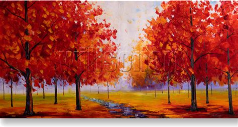 Autumn Landscape Oil Painting Textured Palette Knife Original Modern Tree Art 24X48 – Original ...