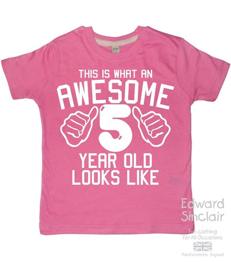 This Is What An Awesome 5 Year Old Looks Like Girls 5th Birthday T Shirt With White Glitter