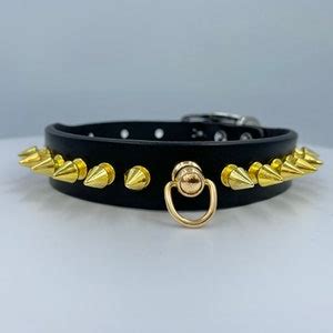 Spiked Dog Collar 12mm Spikes I Leather Gold Spike Collar I Handmade Custom Pet Boy Girl ...