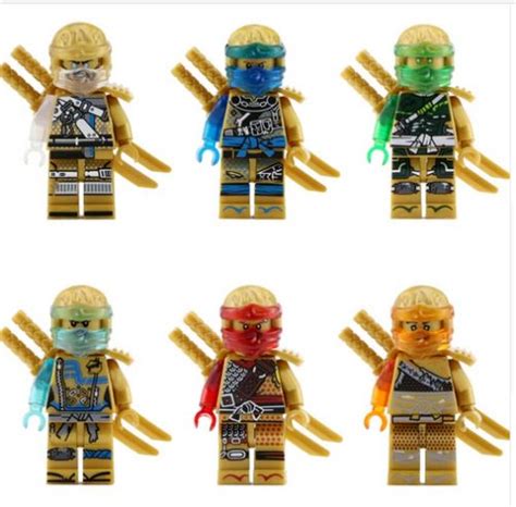 Set 6 Rare Lego Minifigure Golden Ninjago Ninja With Weapons Set 022597 Sg Minifigures