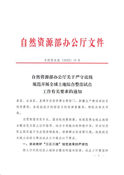 自然资源部办公厅《关于严守底线规范开展全域土地综合整治试点工作有关要求的通知》自然资办发〔2023〕15号pdf 国土人