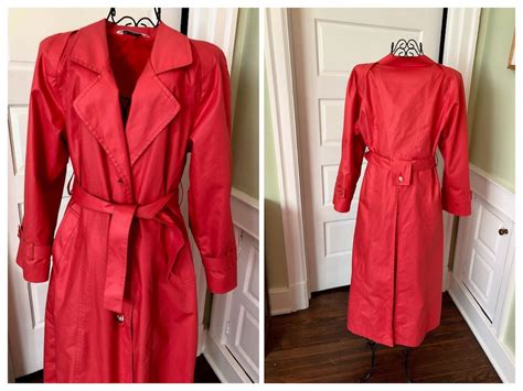 80s London Fog Coral Trench Coat With Belt Size Medium Etsy