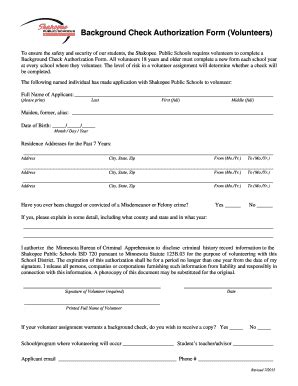 Fillable Online Background Check Authorization Form Volunteers