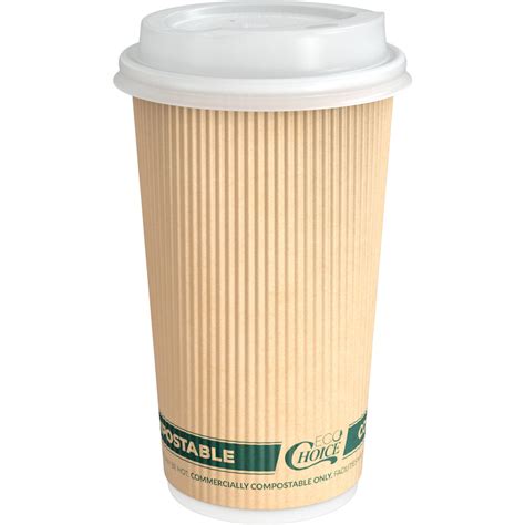 EcoChoice 16 Oz Sleeveless Ripple Kraft Paper Hot Cup And Lid 100 Pack