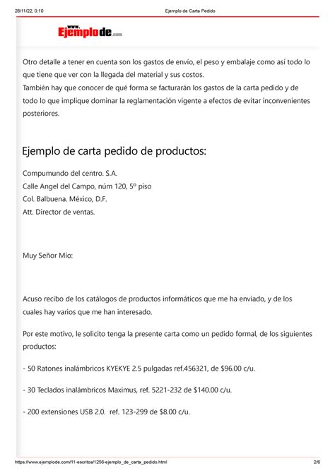 Carta DE Pedido EJERCICIOS Y APUNTES COMUNICACION PREPARACION