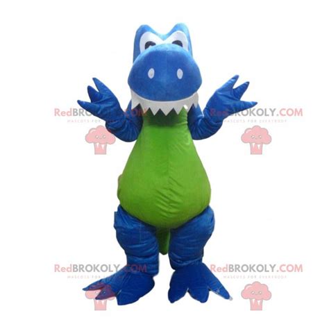 Blue and green dinosaur mascot, dinosaur costume Sizes L (175-180CM)