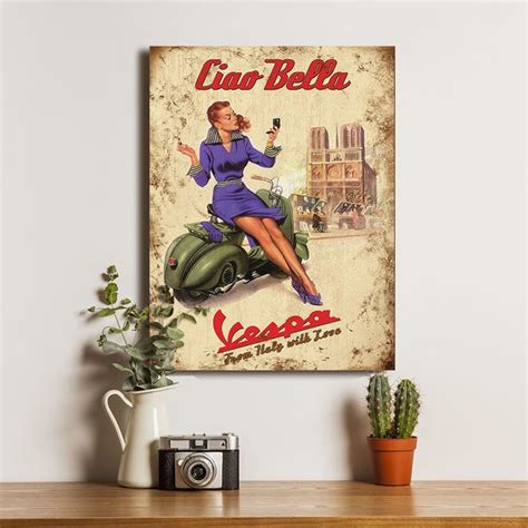 Jual Vespa Poster Motor Klasik Vintage Classic Rustic Look Dekorasi