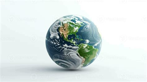 Realistic 3D Earth Render A Detailed Globe On A Clean White Backdrop