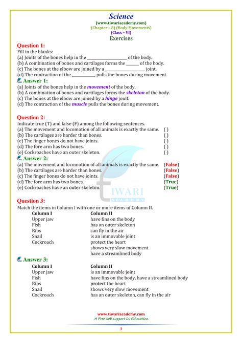 Ncert Solutions For Class Science Chapter Body Movement In Pdf