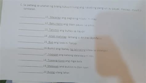 C Sa Patlang Sa Unahan Ng Bilang Tukuyin Kung Ang Nasabing Pang Uri