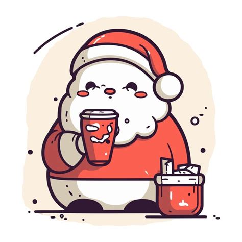 Premium Vector Cute Santa Claus Holding A Cup Of Coffee Vector