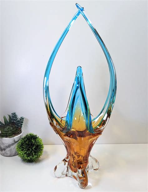 Canadian Art Glass Edag Lorraine Blue Vase Chalet Murano Mid Etsy