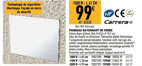 Promo Panneau Rayonnant En Verre Carrera Chez Brico Cash ICatalogue Fr