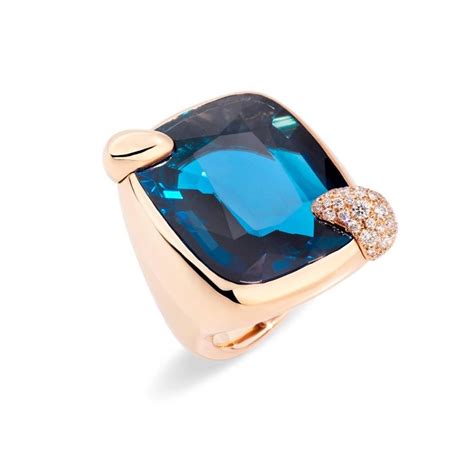 Anello Ritratto Pomellato Oro Rosa Topazio Blu London E Diamanti Mis