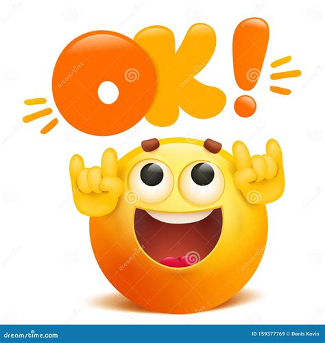 OK Yellow Emoticon Cartoon Funny Emoji Character Stock Illustration ...