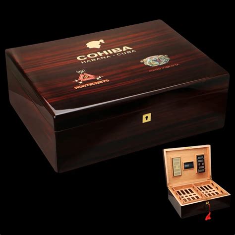 COHIBA Cigar Humidor Black High Glossy Piano Finish Cedar Wood Cigar