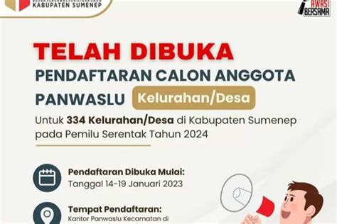 Pendaftaran Panwaslu Desa Atau PKD 2024 Sumenep Resmi Dibuka Simak