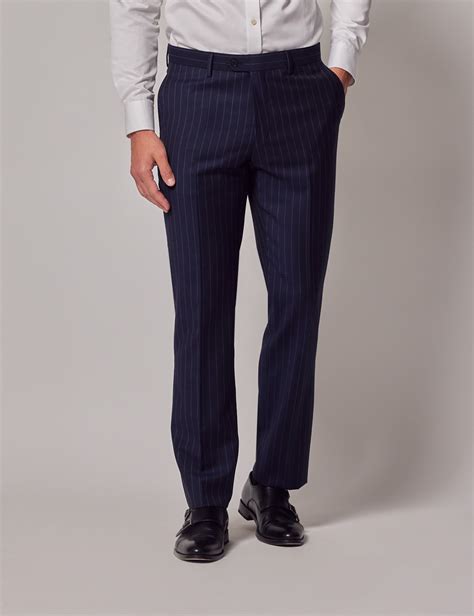 Mens Navy Chalk Stripe Slim Fit Suit Trousers Hawes And Curtis