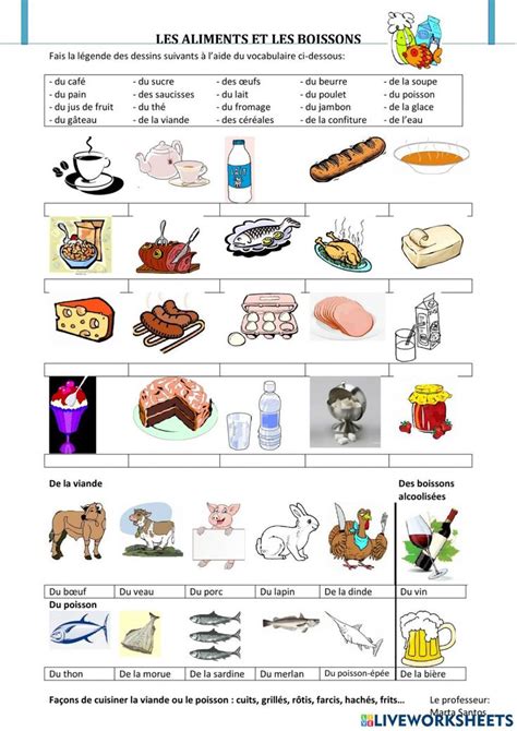 Ejercicio De Aliments Et Boissons Clases De Francés Enseñanza De