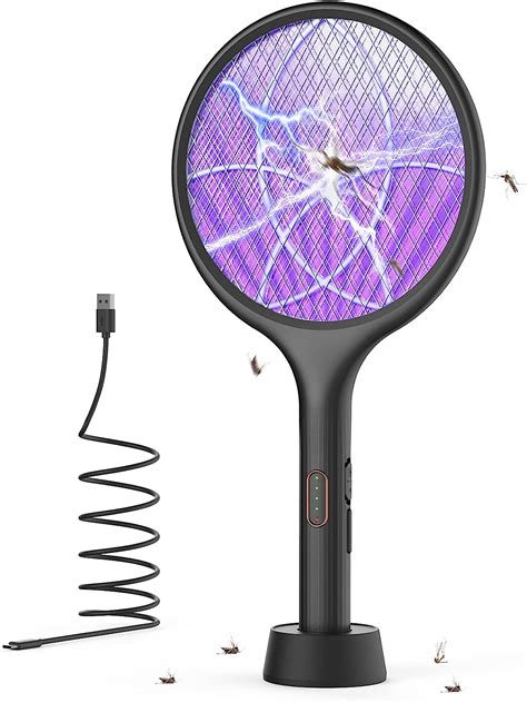 Yissvic Electric Fly Swatter 4000v Bug Fly Zapper Racket Mosquito Fly Killer 1500 Mah 3 Layers