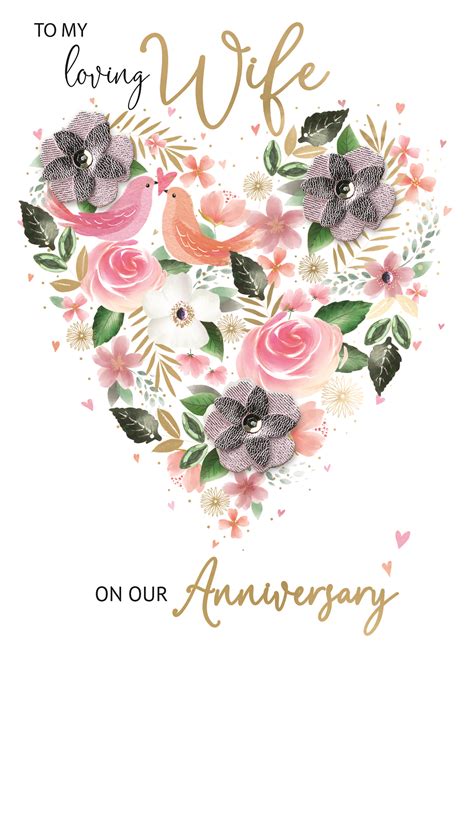 Wife Anniversary Embellished Hand Finished Greeting Card Cards