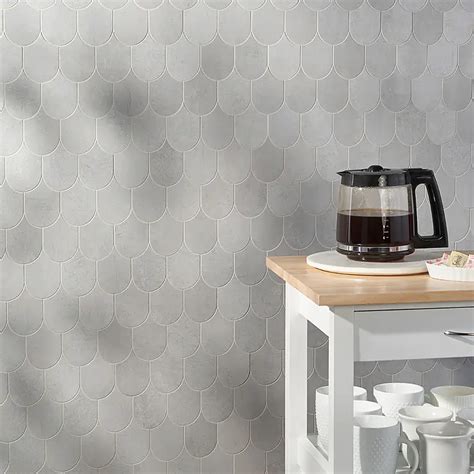 Buy Bond Nimbus Silver Fishscale Plume Matte Porcelain Mosaic Tile