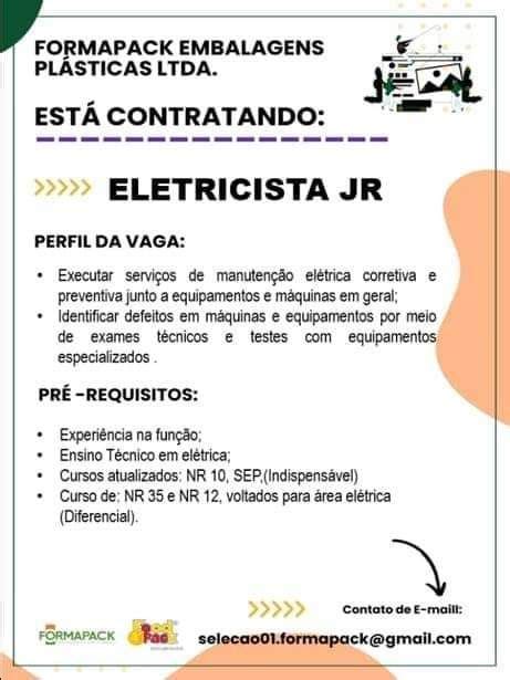 Formapack Embalagens Pl Sticas Ltda Deseja Contratar Eletricista Jr