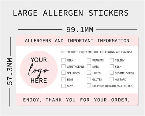 Personalised Allergen Stickers For Cakes Large Allergy Information